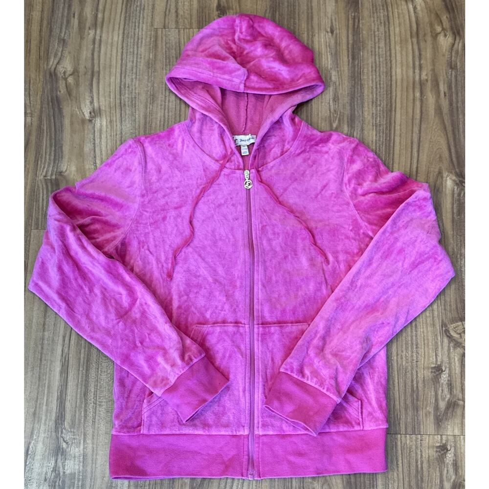 Vintage Juicy Couture Hoodie Womens Medium Pink‎ Velour Zip Up Jacket Y2K